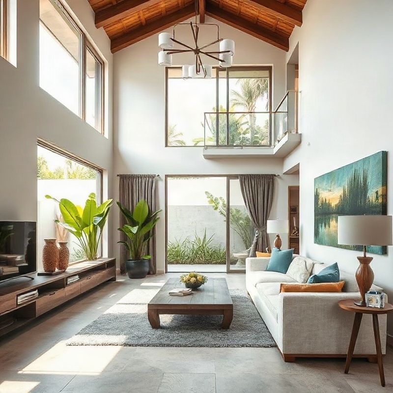 Uncluttered residential interior with muted slate accents